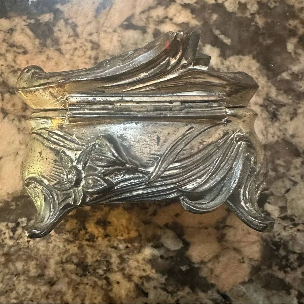 Vintage Silver Jewelry Box with Floral Design